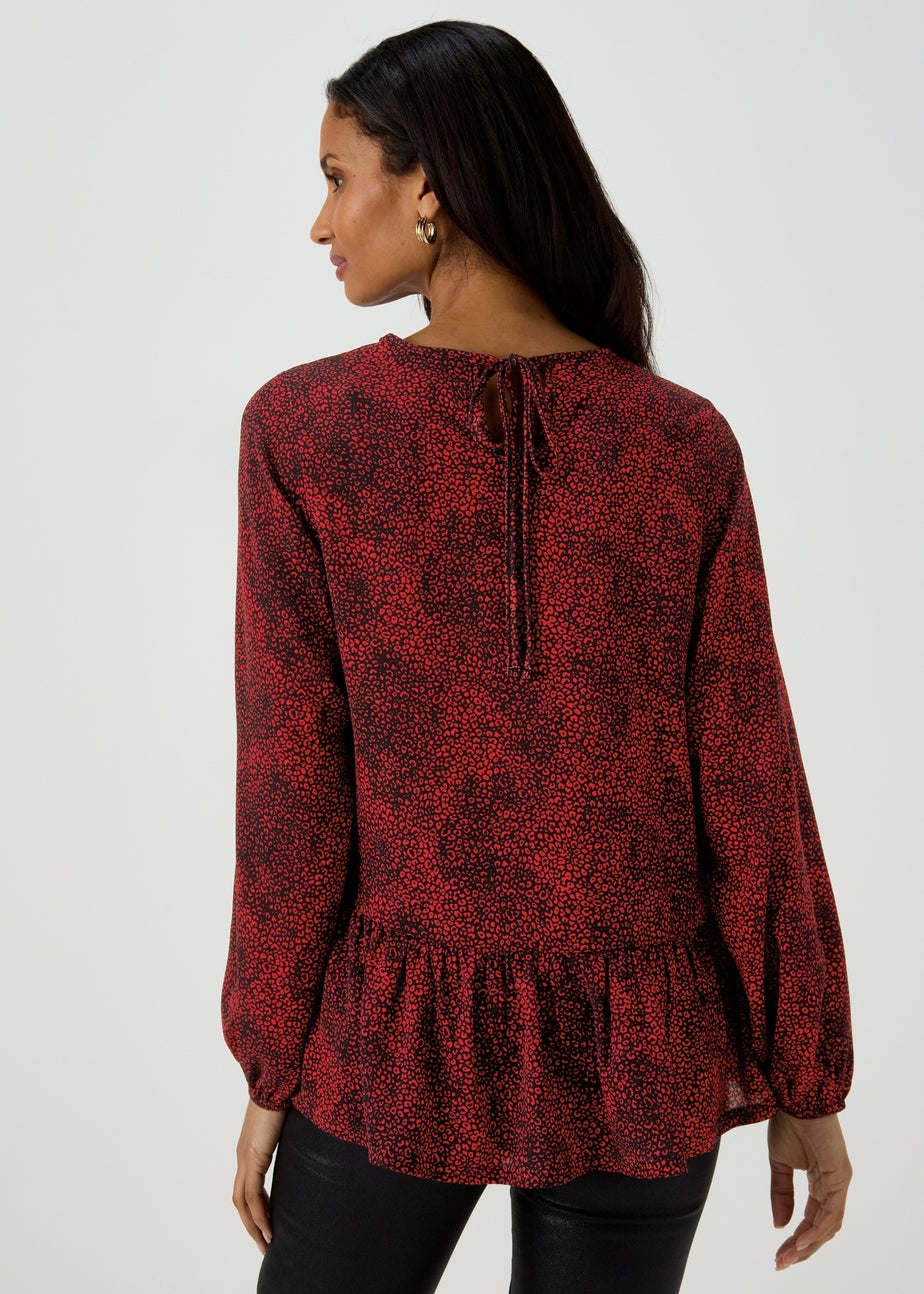 Black & Red Leopard Print Peplum Blouse