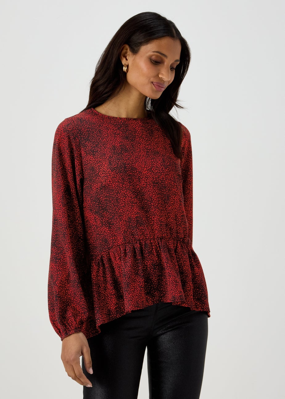 Black & Red Leopard Print Peplum Blouse