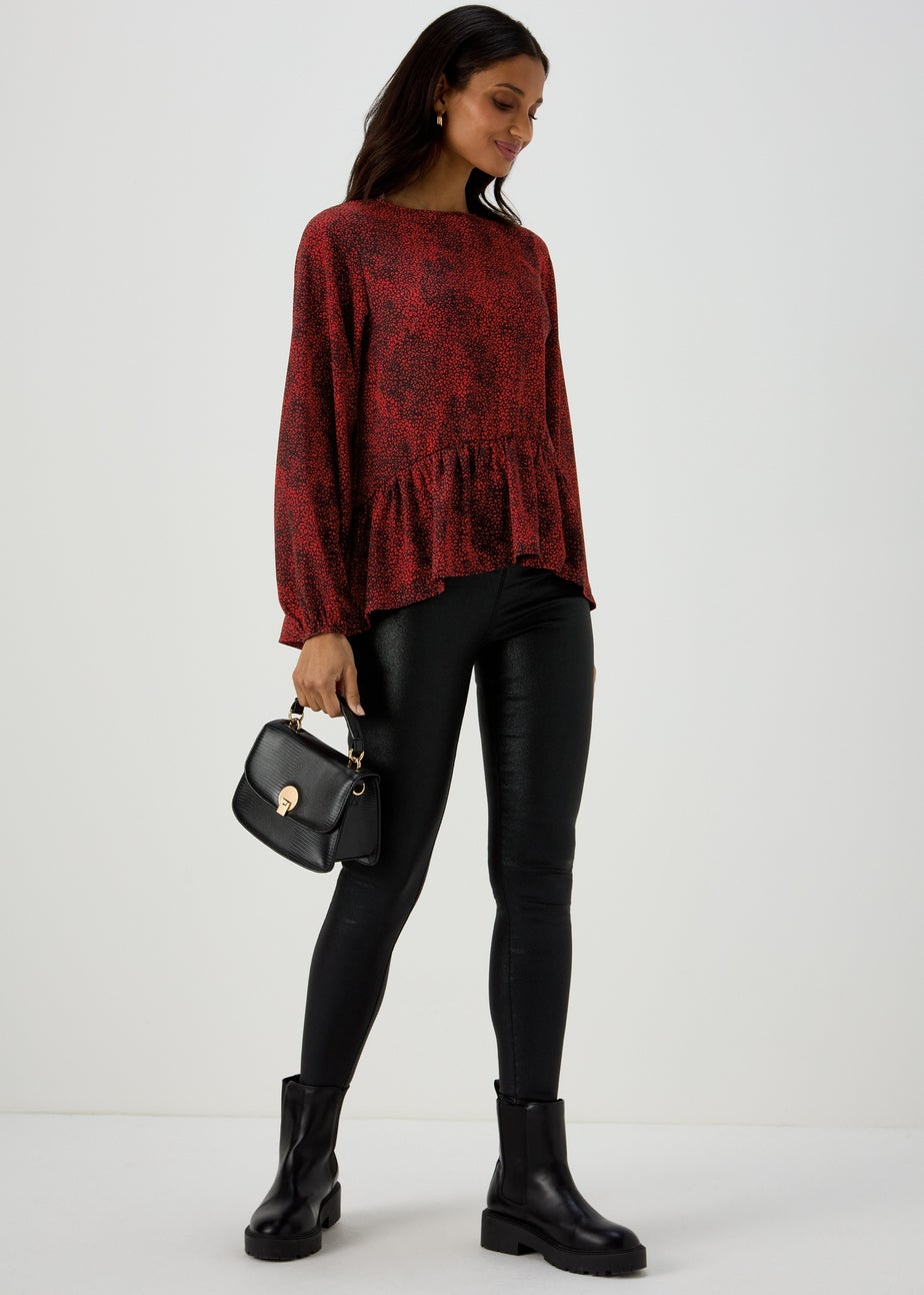 Black & Red Leopard Print Peplum Blouse