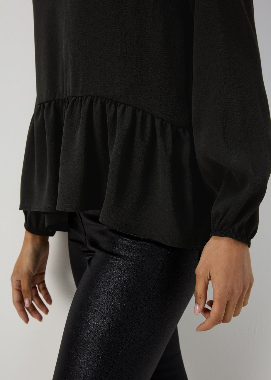 Black Peplum Long Sleeve Blouse