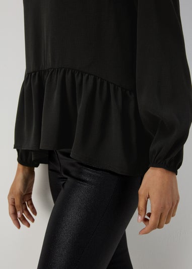 Black Peplum Long Sleeve Blouse