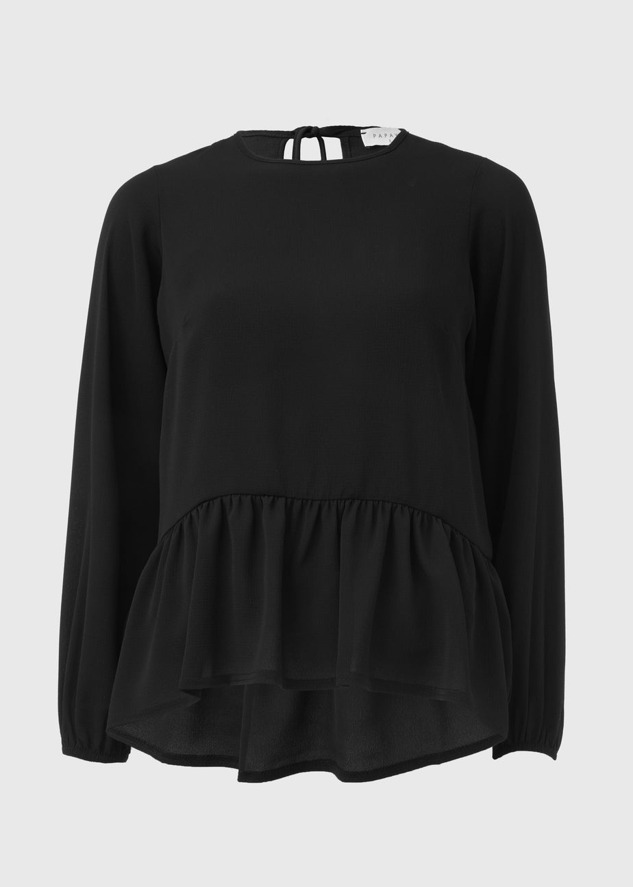 Black Peplum Long Sleeve Blouse