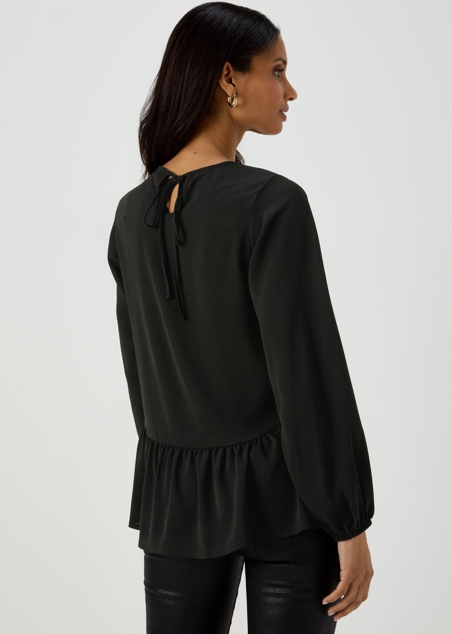 Black Peplum Long Sleeve Blouse