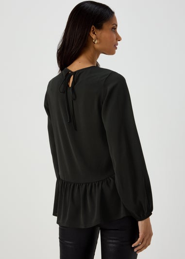 Black Peplum Long Sleeve Blouse