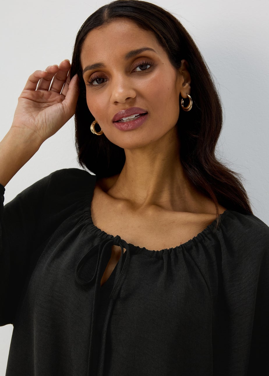 Black Long Sleeve Tie Blouse