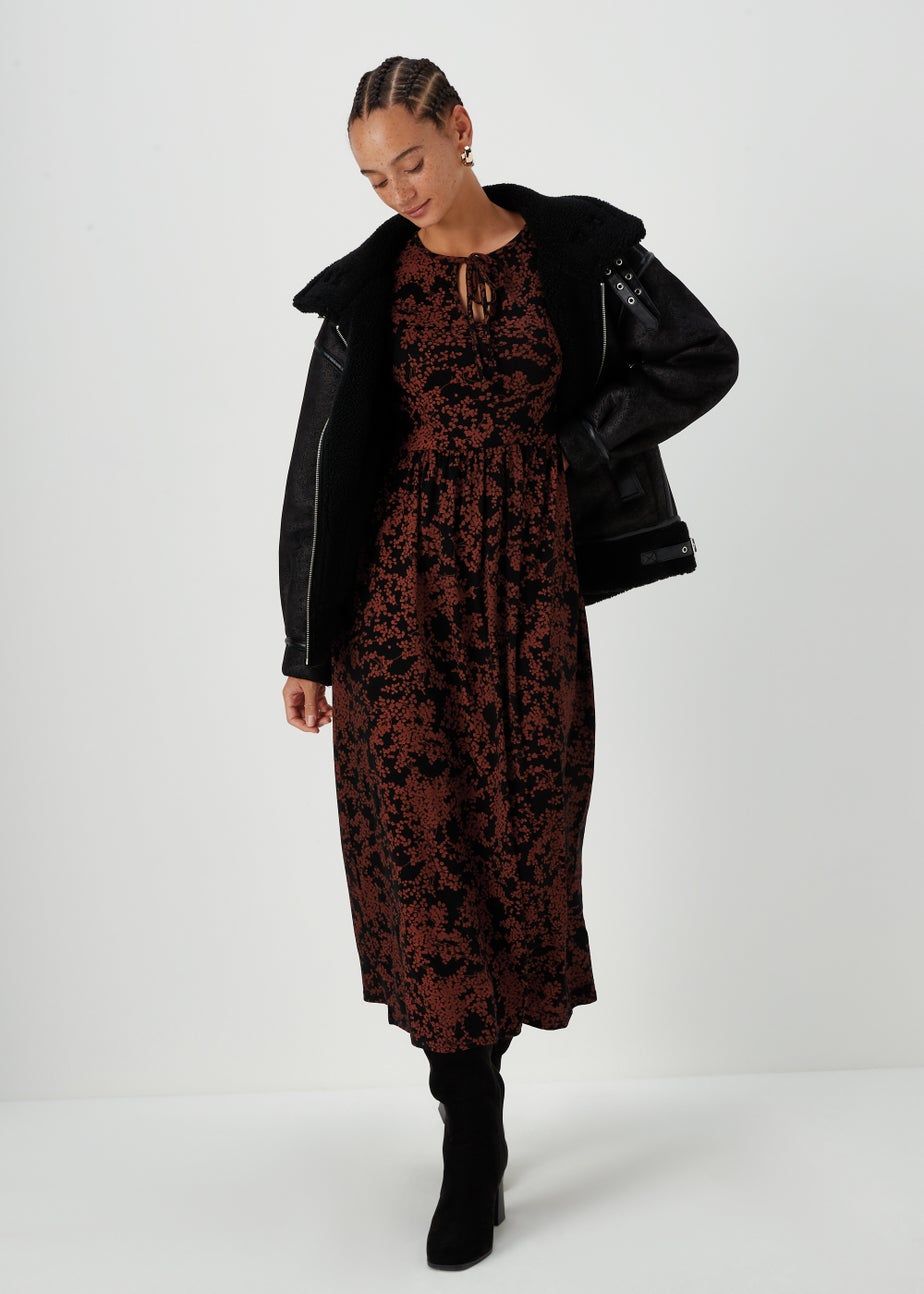 Papaya Petite Black Boho Print Midi Dress