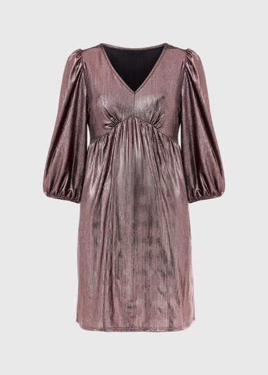 Papaya Petite Rose Gold Metallic Ribbed Mini Dress