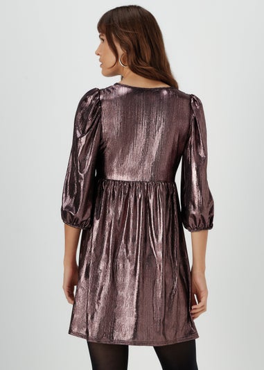 Papaya Petite Rose Gold Metallic Ribbed Mini Dress