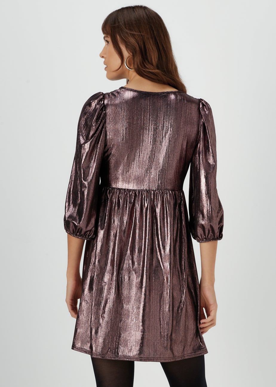 Papaya Petite Rose Gold Metallic Ribbed Mini Dress
