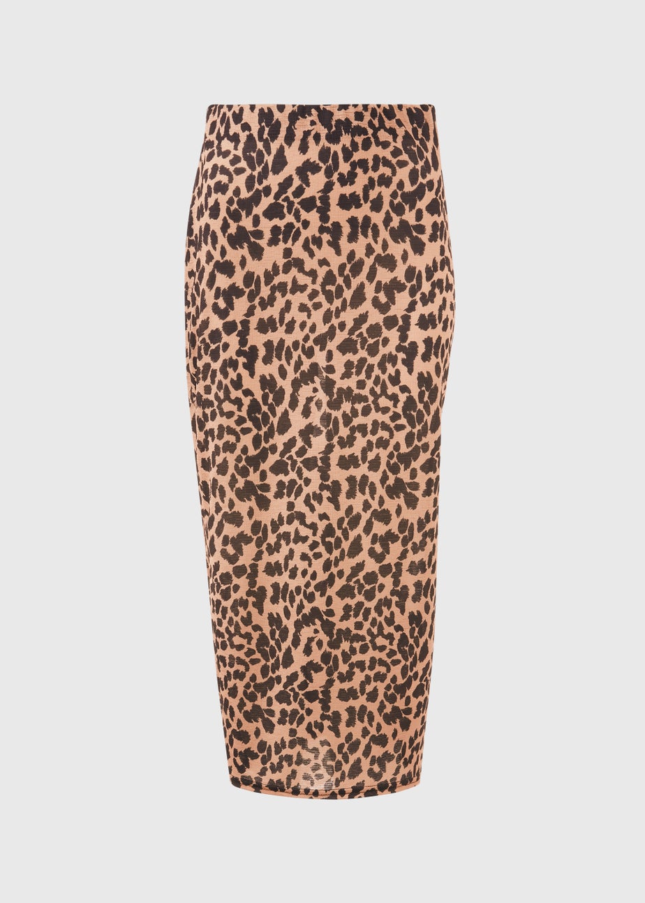 Tan Animal Print Co Ord Midi Skirt