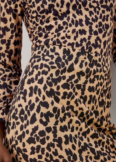 Tan Animal Print Co Ord Midi Skirt