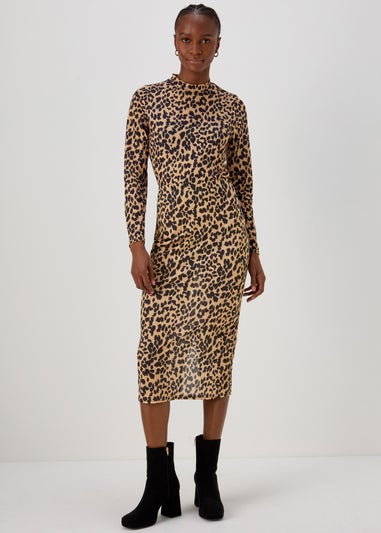 Tan Animal Print Co Ord Midi Skirt