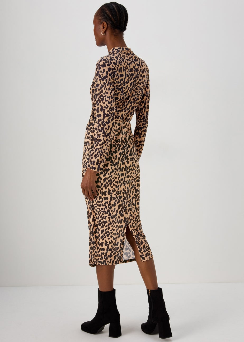 Tan Animal Print Co Ord Midi Skirt