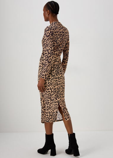 Tan Animal Print Co Ord Midi Skirt