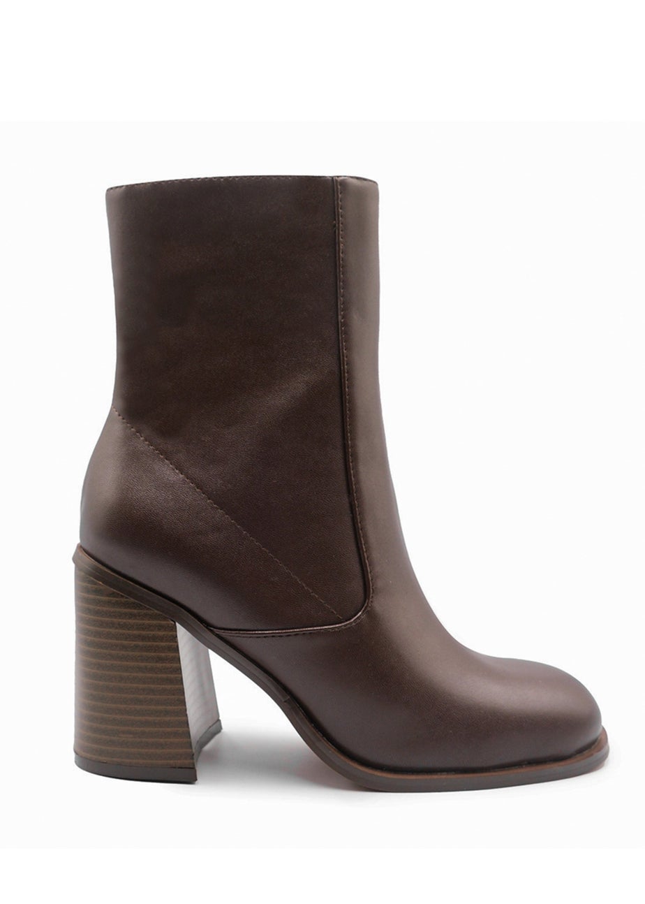 Where's That From Brown PU Keisha Block Heel Calf Boot