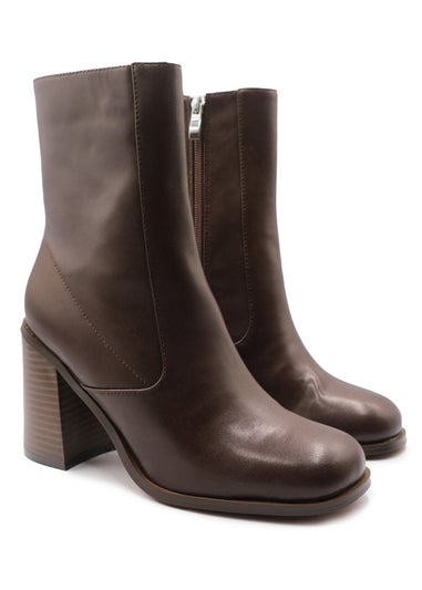 Where's That From Brown PU Keisha Block Heel Calf Boot