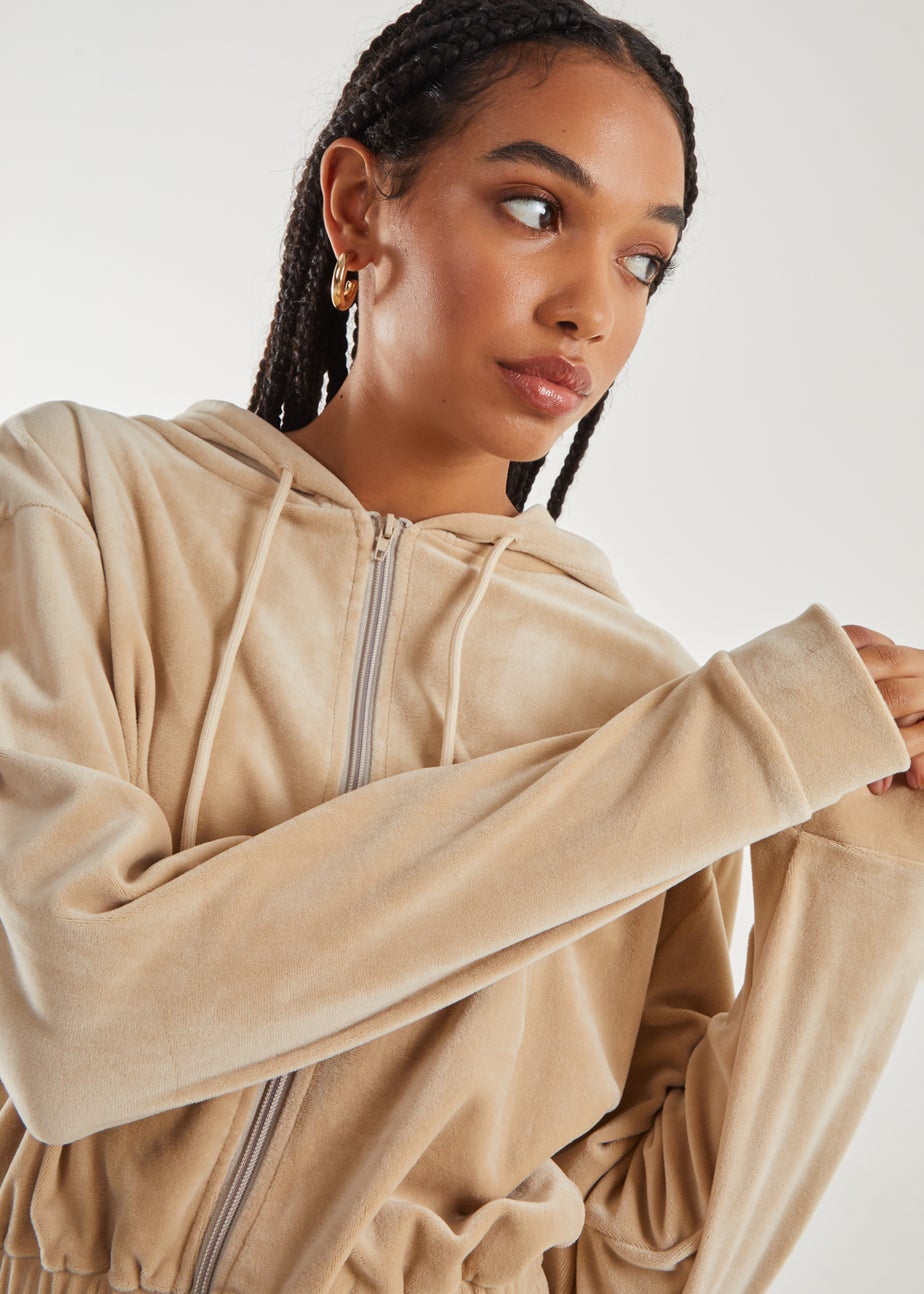 Pink Vanilla Stone Velour Zip Hoodie