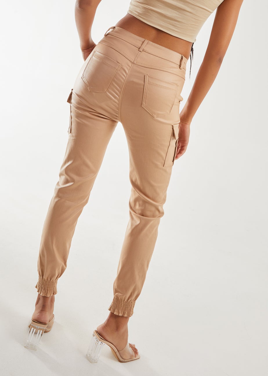 Pink Vanilla Stone PU Cuffed Cargo Trousers