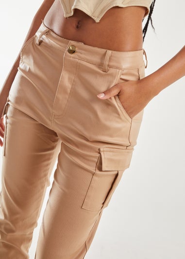 Pink Vanilla Stone PU Cuffed Cargo Trousers