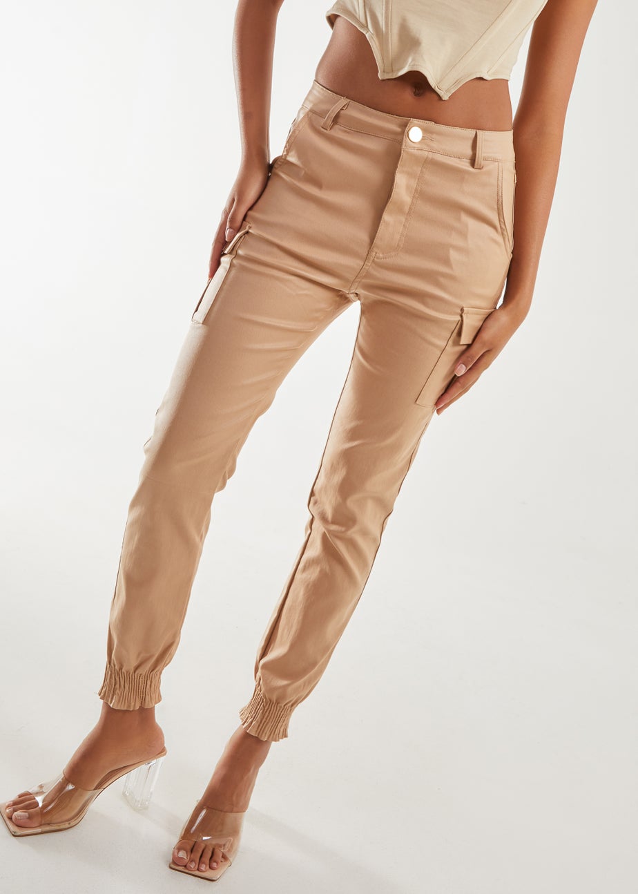Pink Vanilla Stone PU Cuffed Cargo Trousers