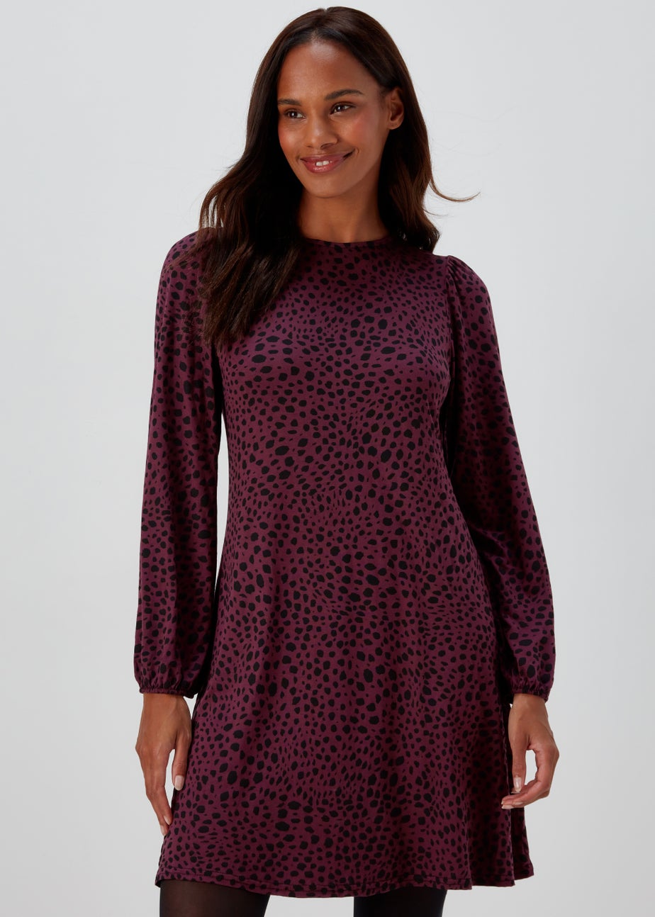 Burgundy Dash Print Swing Mini Dress