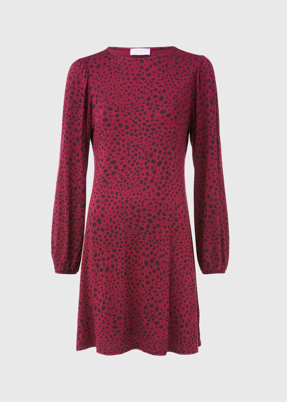 Burgundy Dash Print Swing Mini Dress