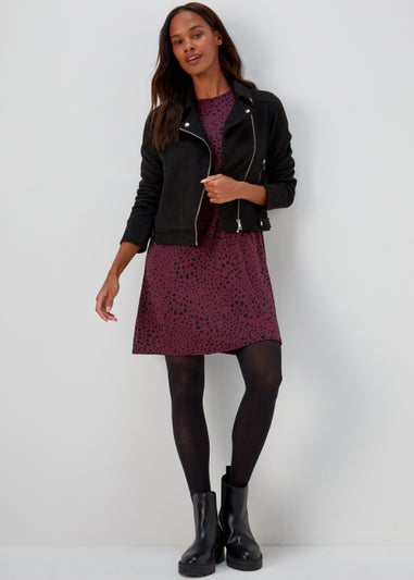 Burgundy Dash Print Swing Mini Dress