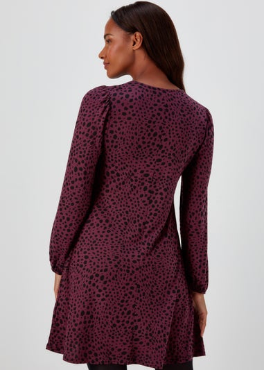 Burgundy Dash Print Swing Mini Dress