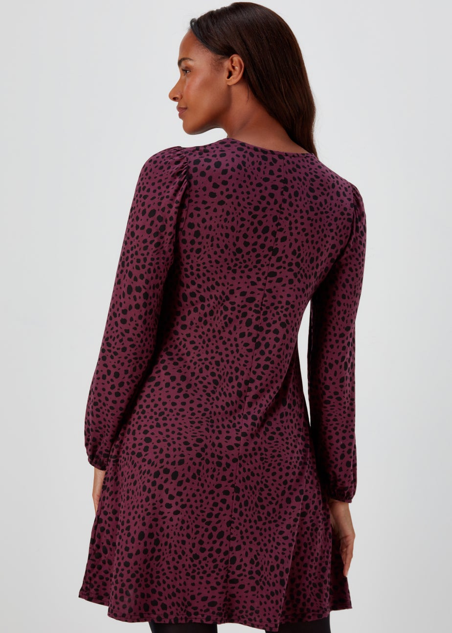 Burgundy Dash Print Swing Mini Dress