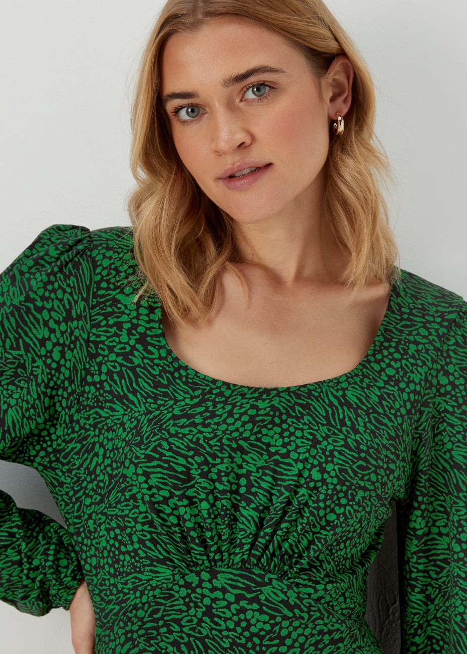 Green Square Neck Mini Dress