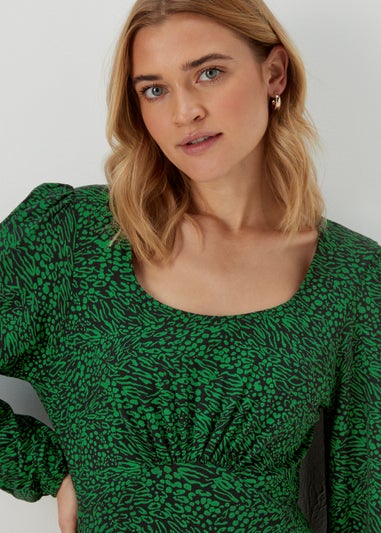 Green Square Neck Mini Dress