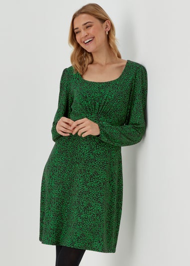 Green Square Neck Mini Dress