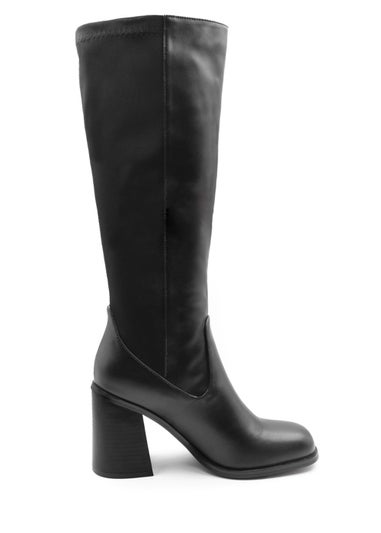 Where's That From Black Zhuri Block Heel Knee High Boots