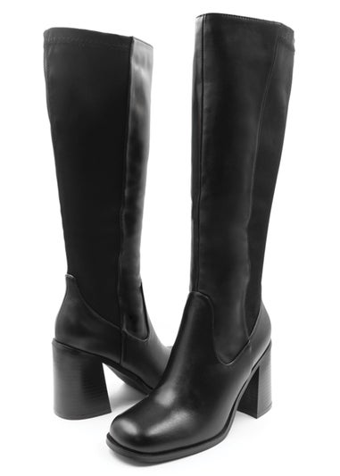 Where's That From Black Zhuri Block Heel Knee High Boots