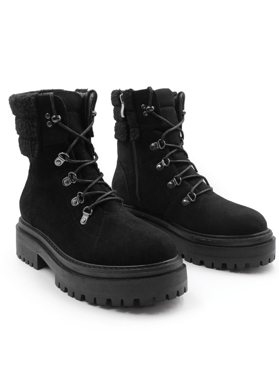 Where's That From Black Suede Heidi Platform Lace Up Boots