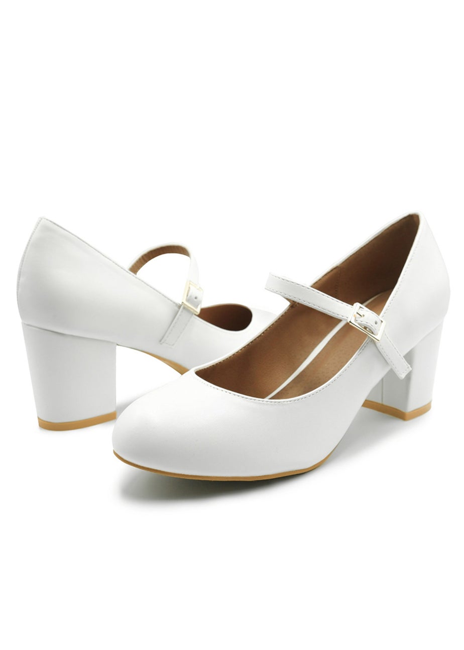Where's That From Araceli Block Heel Mary Jane Pumps In White