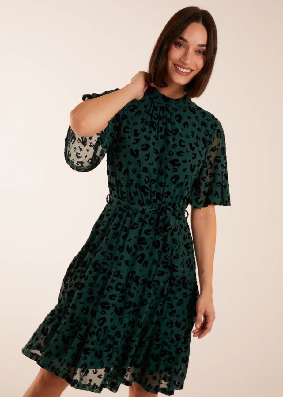 Blue Vanilla Bottle Green Angel Sleeve Velvet Burnout Dress