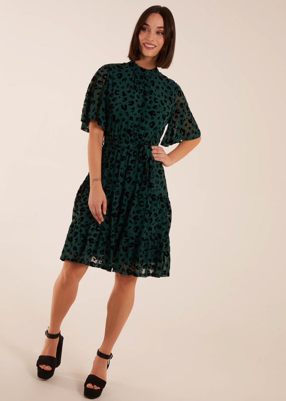 Blue Vanilla Bottle Green Angel Sleeve Velvet Burnout Dress