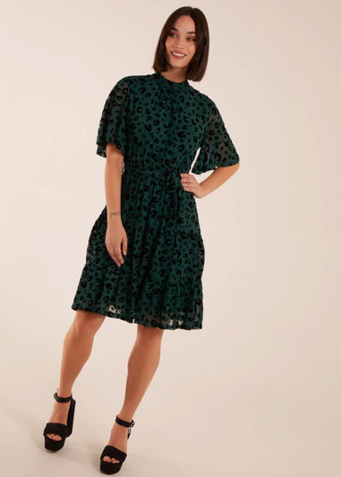 Blue Vanilla Bottle Green Angel Sleeve Velvet Burnout Dress