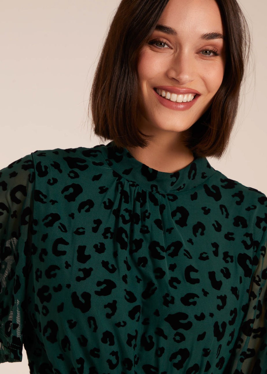 Blue Vanilla Bottle Green Angel Sleeve Velvet Burnout Dress