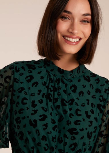 Blue Vanilla Bottle Green Angel Sleeve Velvet Burnout Dress