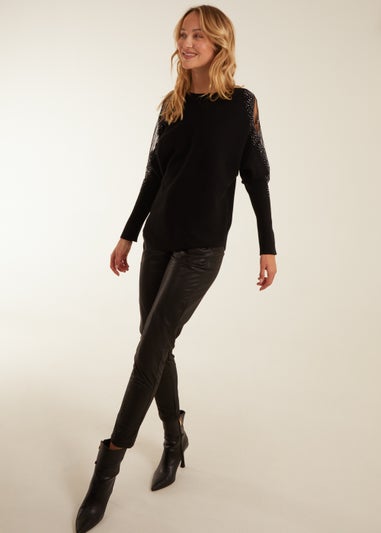 Blue Vanilla Black Mesh And Diamante Batwing Jumper