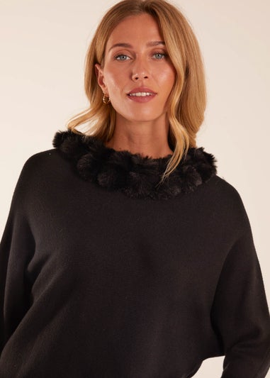 Blue Vanilla Black Fur Collar Batwing Jumper