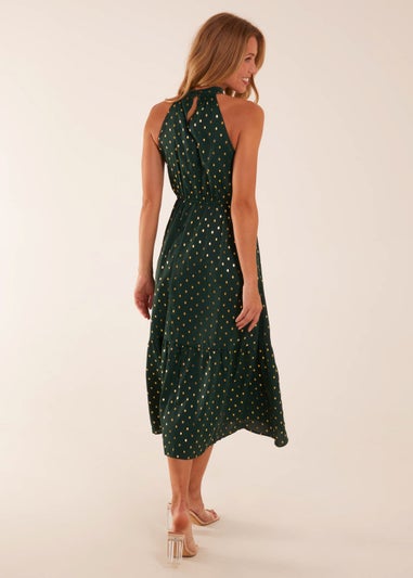 Blue Vanilla Bottle Green Blouson Halter Neck Dress