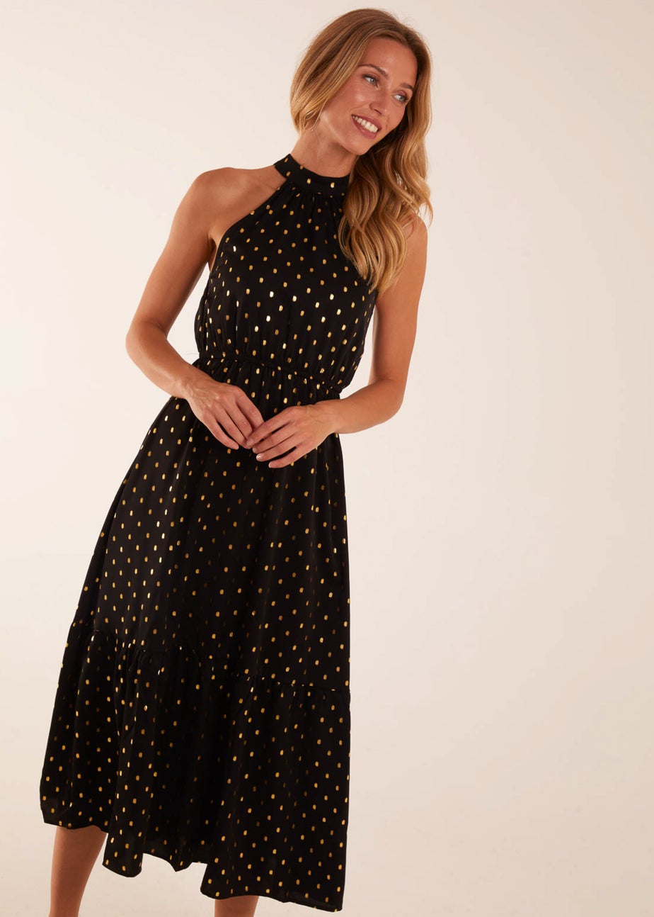 Blue Vanilla Black Blouson Halter Neck Dress