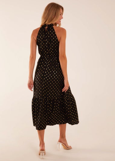 Blue Vanilla Black Blouson Halter Neck Dress