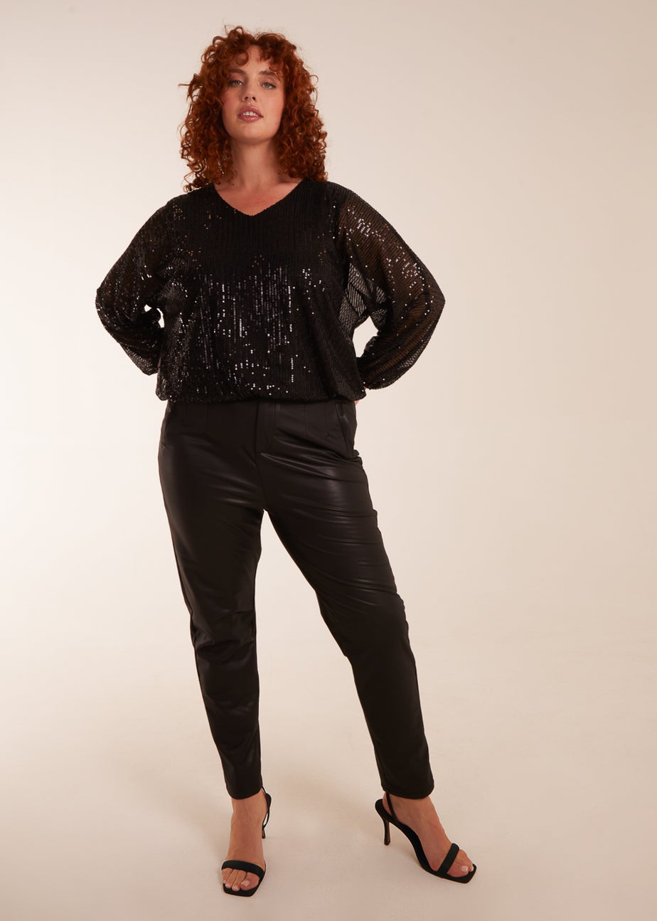 Blue Vanilla Black Curve Sequin Batwing Blouse