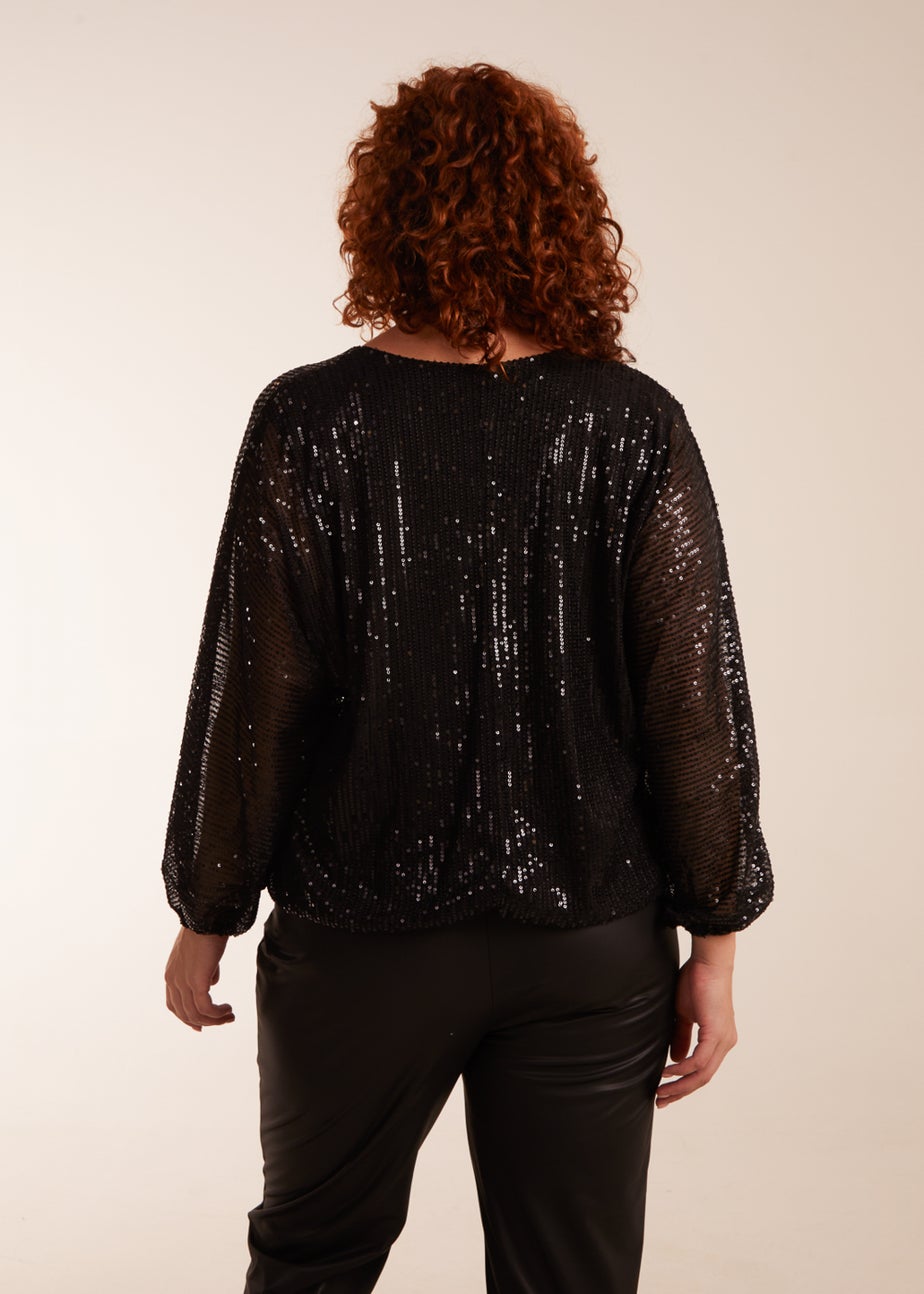 Blue Vanilla Black Curve Sequin Batwing Blouse