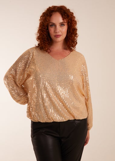 Blue Vanilla Gold Curve Sequin Batwing Blouse