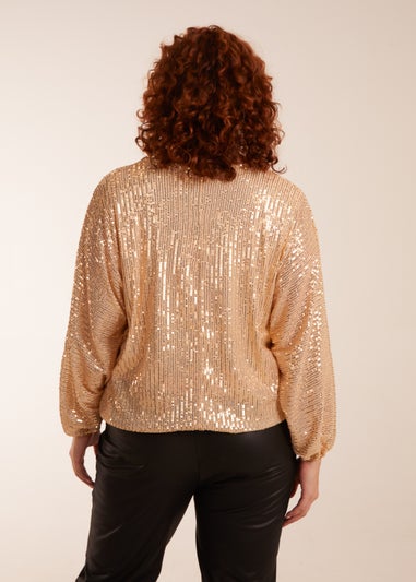 Blue Vanilla Gold Curve Sequin Batwing Blouse